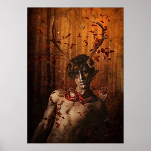 Young man with horns and a fox poster (Vorne)