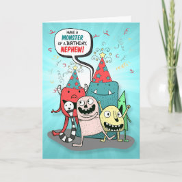 Young Nephew Red and Aquamarin Monster Birthday Karte