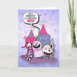 Young Niece Pink und Lila Monster Geburtstag Karte