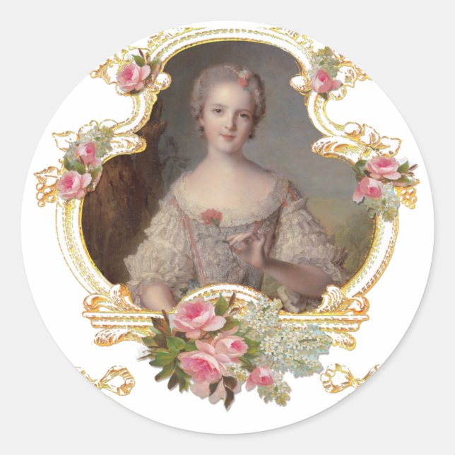 Young Queen Marie Antoinette Roses Cards Runder Aufkleber (Vorderseite)
