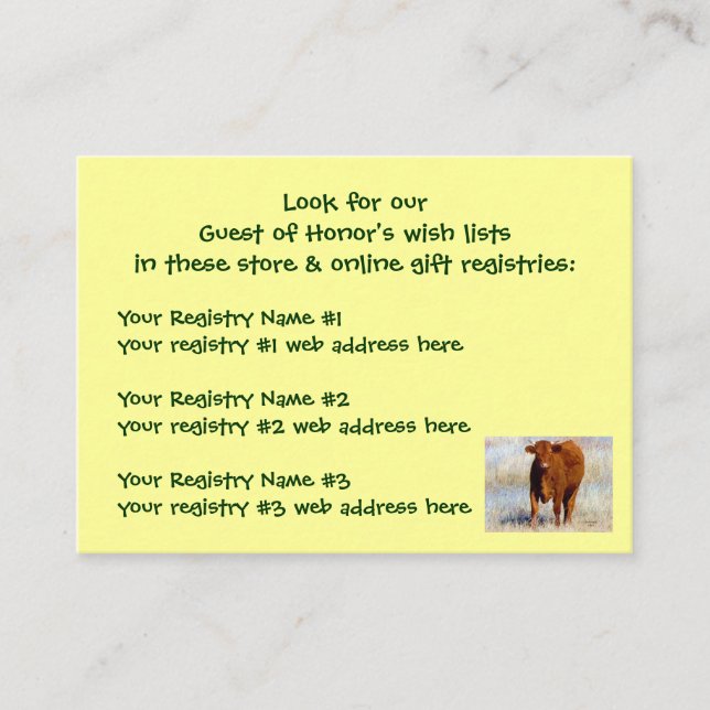 Young Red Cow Show Geschenkgutscheine Registry Wes Begleitkarte (Vorderseite)