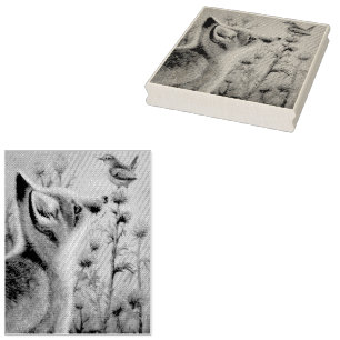 Young Red Fox & Carolina Wren Bird Wasserfarbe Kun Gummistempel