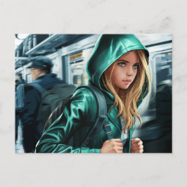 Young Traveller Illustration Postcard Postkarte