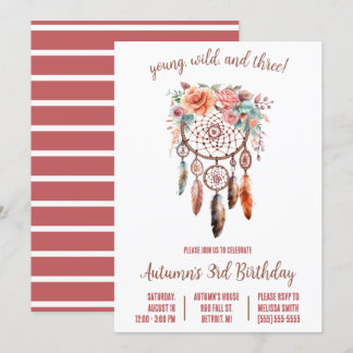 Young, Wild, & 3! Boho Dreamcatcher Birthday Party Einladung