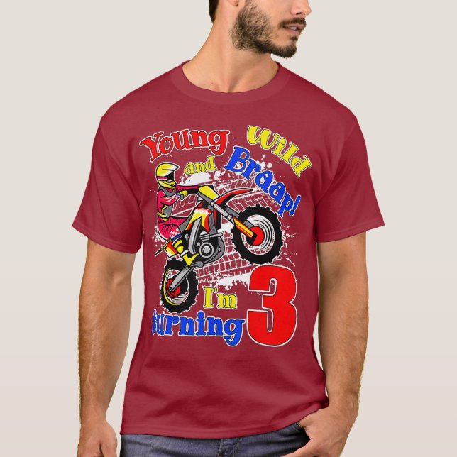 Young Wild and Braap Im Turning 3 Boy Motocross T-Shirt (Vorderseite)