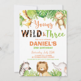 Young Wild and Three 3. Birthday Jungle Animals Einladung