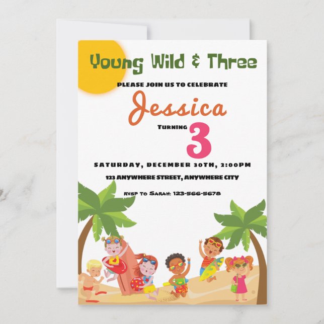 Young Wild and Three Beach Birthday Party Einladun Einladung (Vorderseite)