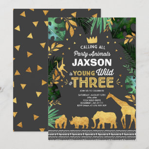 Young Wild and Three Birthday Einladungs Dschungel Einladung