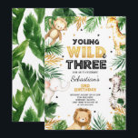 Young Wild and Three Birthday laden Safari Party e Einladung<br><div class="desc">Junge Wilde und drei Geburtstagsfeiern. Alle Designs sind © PIXEL PERFECTION PARTY LTD</div>