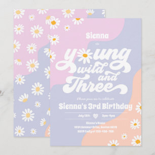 Young Wild and Three Birthday Party Boho Daisy Einladung