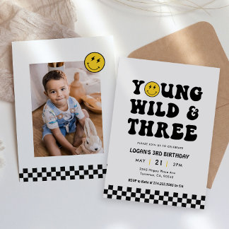 Young Wild and Three Boy 3rd Birthday Photo Einladung