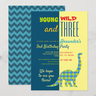 Young Wild and Three Dinosaur 3. Geburtstag Einladung