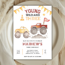 Young Wild And Three Monster Truck 3. Geburtstag Einladung