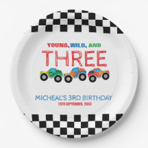 Young Wild and Three Monster Truck Boy Birthday