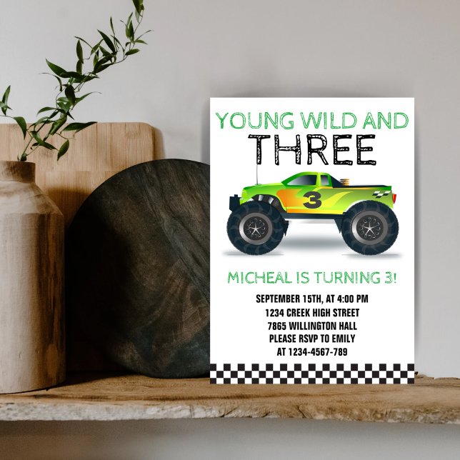 Young Wild and Three Monster Truck Dritter Geburts Einladung (Von Creator hochgeladen)