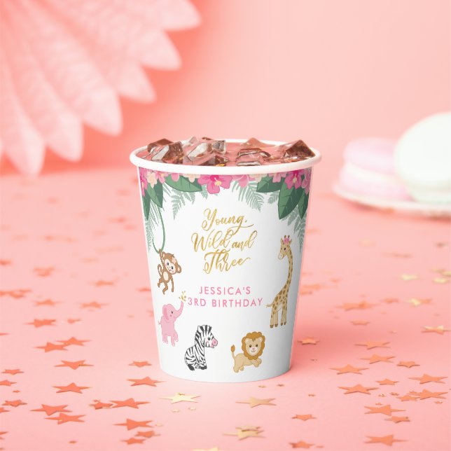 Young Wild and Three - Pink Safari Girl's 3. Pappbecher (Insitu)