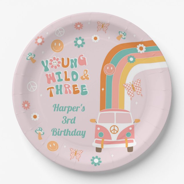 Young Wild and Three Retro Boho Party Paper Bowls Pappteller (Vorderseite)