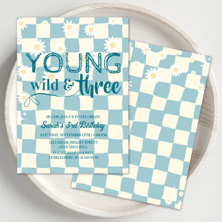Young Wild and Three Retro Daisy 3. Geburtstag Einladung