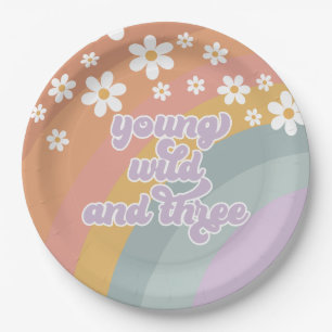 Young Wild and Three Retro Rainbow Pappteller