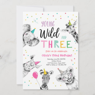 Young Wild and Three Safari Party Animals Geburtst Einladung