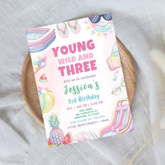 Young Wild and Three - Summer Girl Birthday Party Einladung