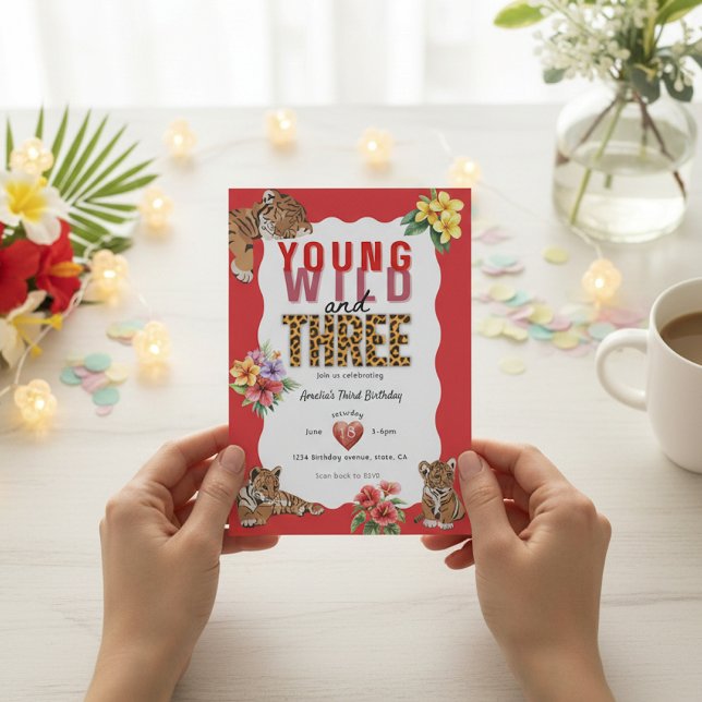 Young Wild and Three Tiger Tropical Birthday Einladung (Von Creator hochgeladen)