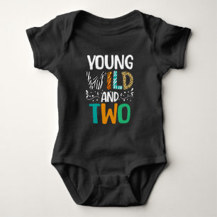 Young Wild and Two Funny 2nd Birthday Girl Boy Baby Strampler