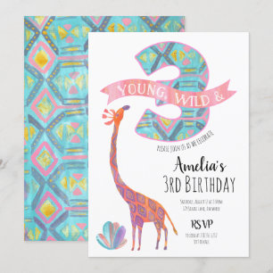 Young Wild et Three Birthday Invitation
