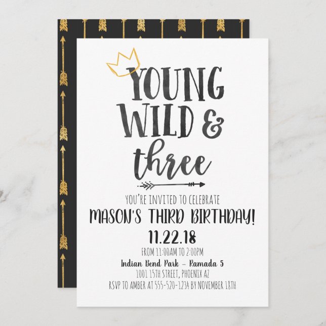 Young Wild et trois Invitation d'anniversaire (Devant / Derrière)