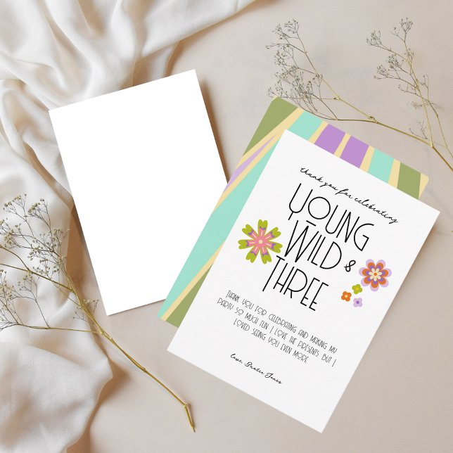 Young, Wild & Three | B-Day Dankeschön-Karte | Küh Dankeskarte (Von Creator hochgeladen)