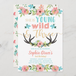 Young Wild & Three Birthday Einladung