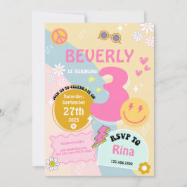 Young, Wild & Three Birthday Invite - Groovy Theme Einladung