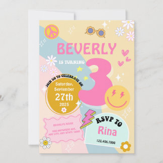Young, Wild & Three Birthday Invite - Groovy Theme Einladung