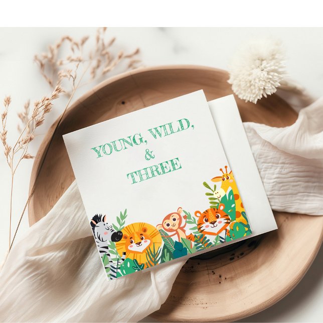 Young, Wild & Three Birthday Paper Napkin Serviette (Von Creator hochgeladen)