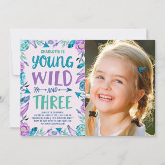 Young Wild & Three Boho Birthday Party Foto Einladung