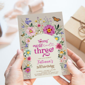 Young Wild & Three Boho Wildblume 3. Geburtstag Einladung