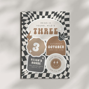 Young, Wild & Three   Boys 3. Retro Geburtstag Einladung