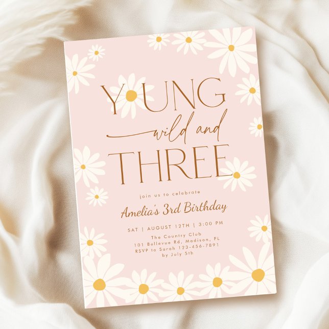 Young Wild Three Daisy Floral 3rd Birthday Einladung (Von Creator hochgeladen)