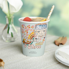 Young Wild & Three Daisy Hippie Van Third Birthday Pappbecher