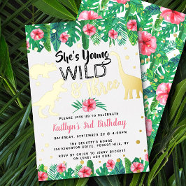 Young Wild & Three Dinosaur Girls 3. Geburtstag Folieneinladung