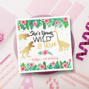 Young Wild & Three Dinosaur Girls 3. Geburtstag Serviette
