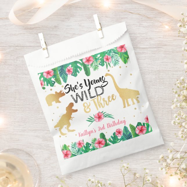 Young Wild & Three Dinosaur Girls Dritter Geburtst Geschenktütchen (Ausgeschnitten)