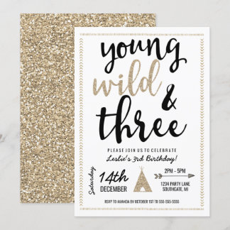 Young Wild & Three Einladung - Black & Gold