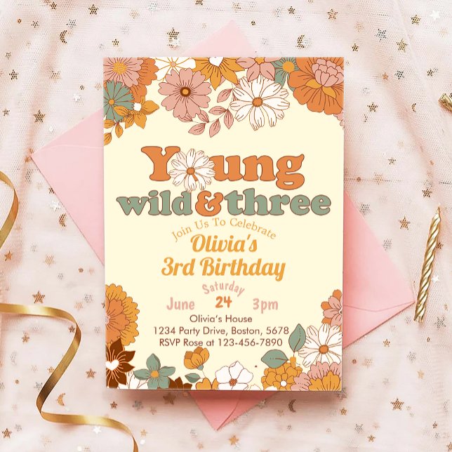 Young Wild Three Floral 3e Invitation anniversaire (Créateur téléchargé)