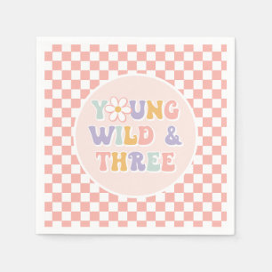 Young Wild Three Groovy Pink Daisy Schachbrett Serviette