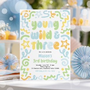 Young Wild & Three Konfetti-Ballon 3. Geburtstag  Einladung