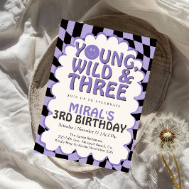 Young Wild & Three Purple Retro Girl 3rd Birthday Einladung