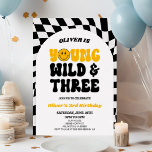 Young Wild & Three Retro Erstes 3. Geburtstags-Par Einladung