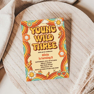 Young Wild Three Retro Rainbow 3. Geburtstag Einladung
