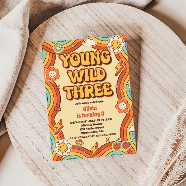 Young Wild Three Retro Rainbow 3. Geburtstag Einladung (Von Creator hochgeladen)